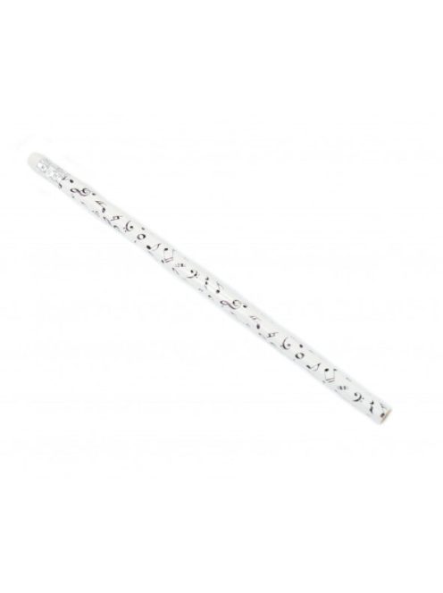 Fehér ceruza fekete hangjegy mintával, radírral