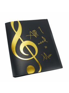   Arany színű "All I need is Music" feliratos és violinkulcs mintás gumis mappa