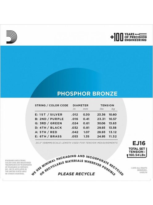 D'Addario phosphor bronze 012-053  - Light -készlet