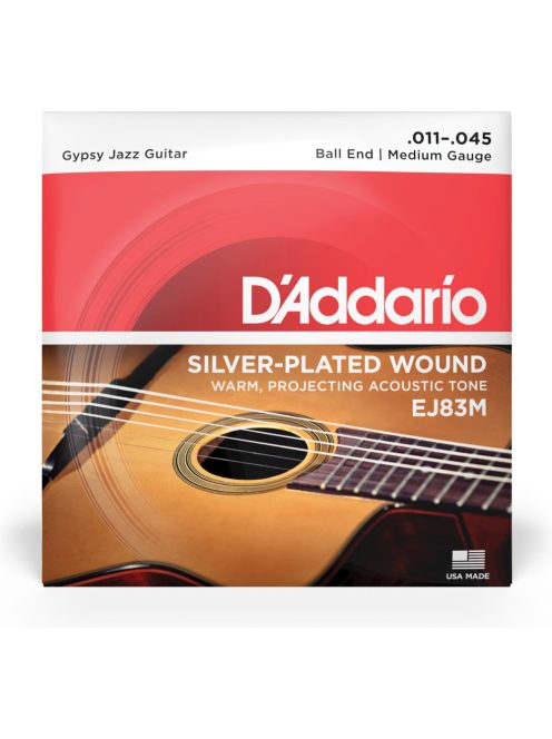 D'Addario Gypsy Jazz akusztikus ezüstbevonatos gitárhúr-medium 011-044-bogyós