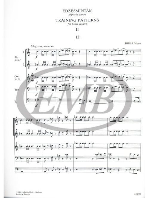 Hidas Frigyes:  Edzésminták 2.-rézfúvósötösre-játszópartitúra