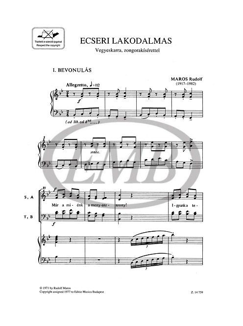 Maros Rudolf: Ecseri lakodalmas-vegyeskarra,zongorakísérettel