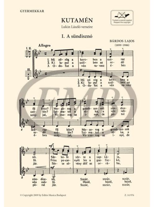 Bárdos Lajos: KUTAMÉN - három gyermekkar Lukin László verseire