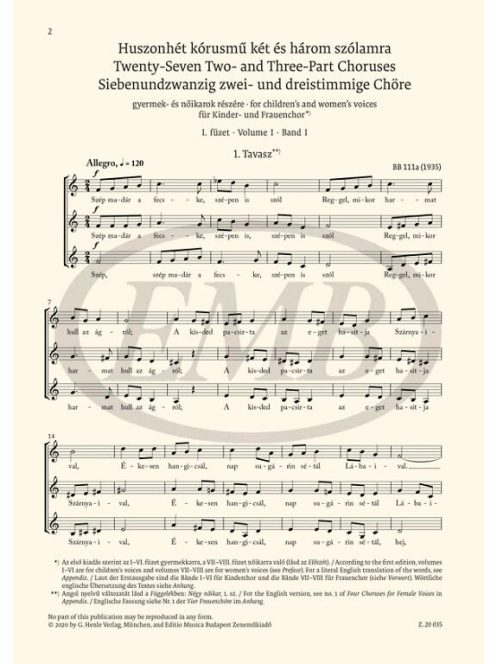 Bartók Béla: Gyermek- és nőikarok