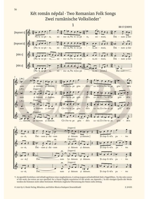 Bartók Béla: Gyermek- és nőikarok