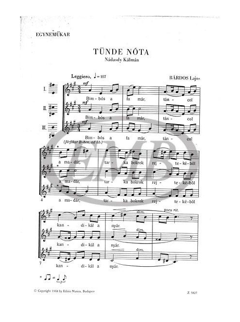 Bárdos Lajos:  Tünde nóta - egyneműkar