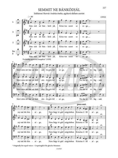 Kodály Zoltán:  Vegyeskarok