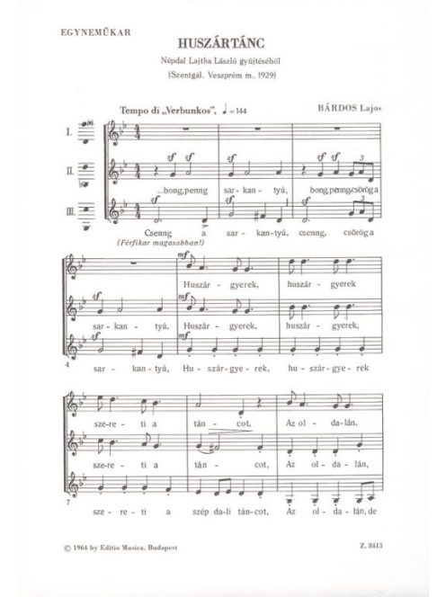 Bárdos Lajos:  Huszártánc - egyneműkar