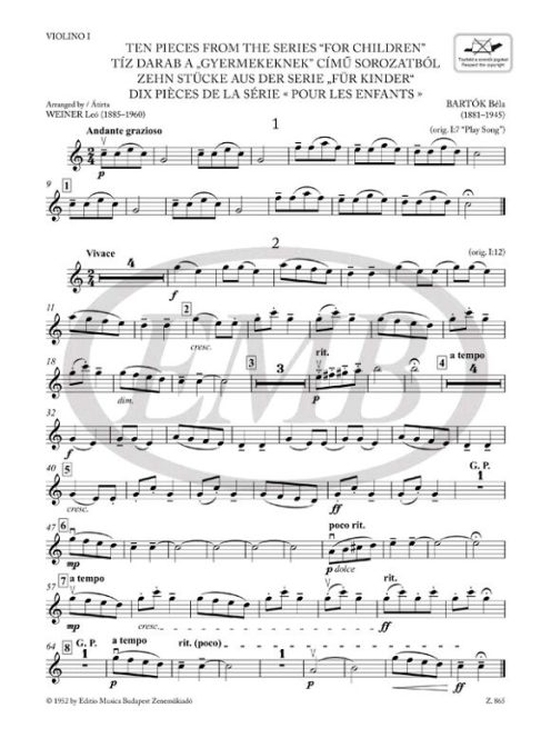 Bartók Béla: Tíz darab a 'Gyermekeknek' című sorozatból