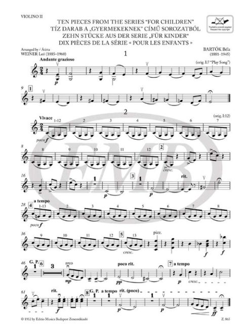 Bartók Béla: Tíz darab a 'Gyermekeknek' című sorozatból