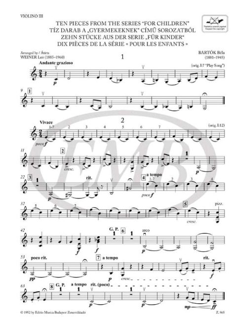 Bartók Béla: Tíz darab a 'Gyermekeknek' című sorozatból
