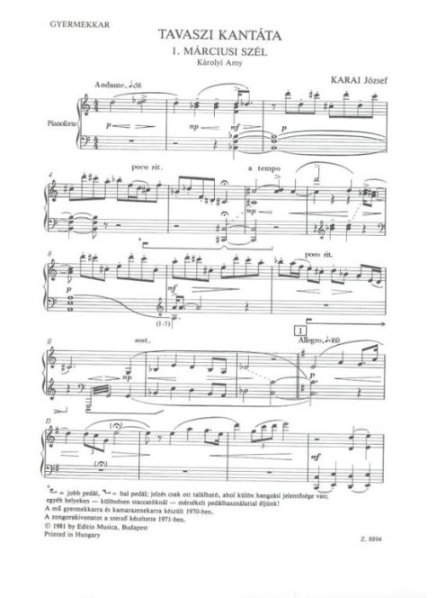 Karai József:  Tavaszi kantáta-gyermekkar zongorakísérettel