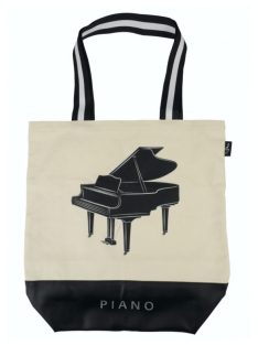   Natúr-fekete színű, vászon, városi táska zongora mintával