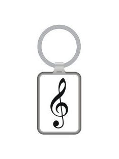 Fém, fehér-fekete, violinkulcs formájú kulcstartó