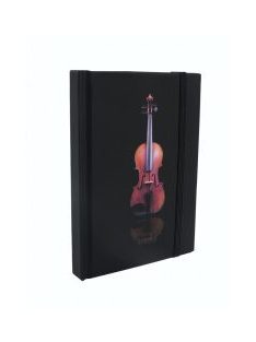Fekete színű, hegedű mintás notesz
