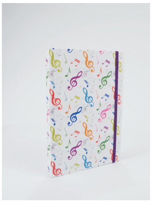 Fehér színű, színes violinkulcs mintás notesz