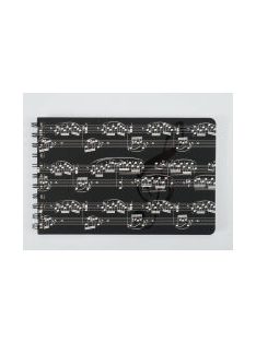 Fekete színű, fehér kottamintás spirálos füzet