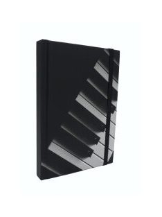 Fekete színű, zongorabillentyű mintás notesz