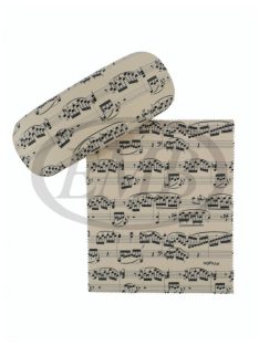   Krém színű kottamintás szemüvegtok, mikroszálas tisztító kendővel