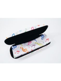   Fehér, színes violinkulcs mintás szemüvegtok, mikroszálas tisztító kendővel