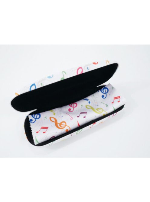 Fehér, színes violinkulcs mintás szemüvegtok, mikroszálas tisztító kendővel