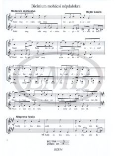 Bojtár László: Bicinium mohácsi népdalokra