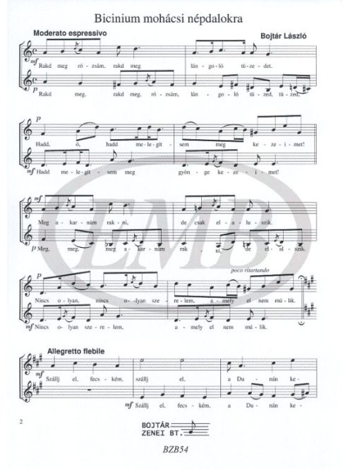 Bojtár László: Bicinium mohácsi népdalokra