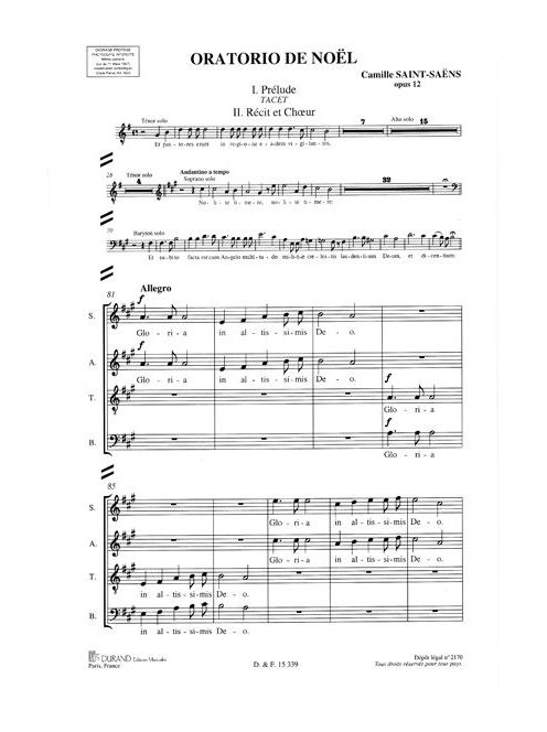 Camille Saint-Saens:  Oratorio De Noel - Choeurs 4 Voix Mixtes