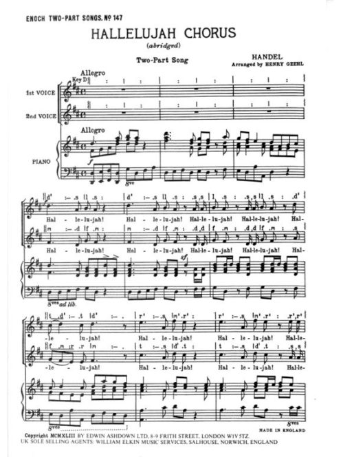 Georg Friedrich Handel: Hallelujah-két hangra, zongorára