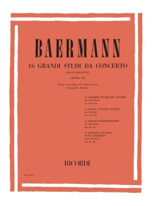 Baermann: 16 Grandi Studi da Concerto - per Clarinetto Op.64.