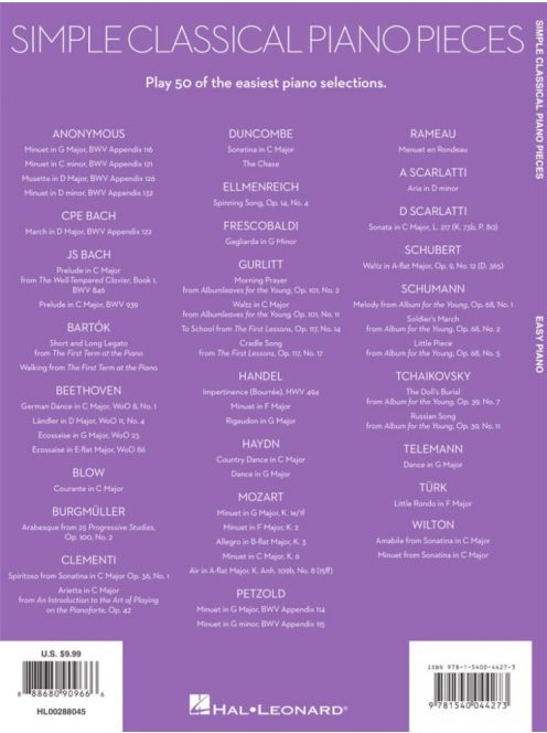 SIMPLE CLASSICAL PIANO 50 népszerű zongoradarab