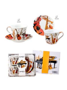 Fehér, színes hangszer mintás eszpresszó készlet