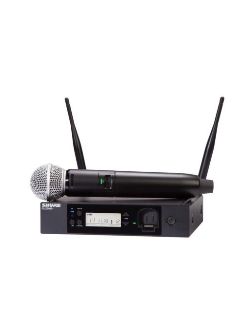 SHURE GLXD+ digitális rendszer: kéziadó SM58 fejjel, egycsatornás fél-rack vevő