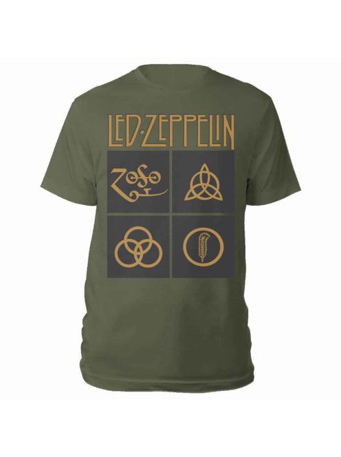 LED ZEPPELIN: GOLD SYMBOLS IN BLACK SQUARE Unisex Póló