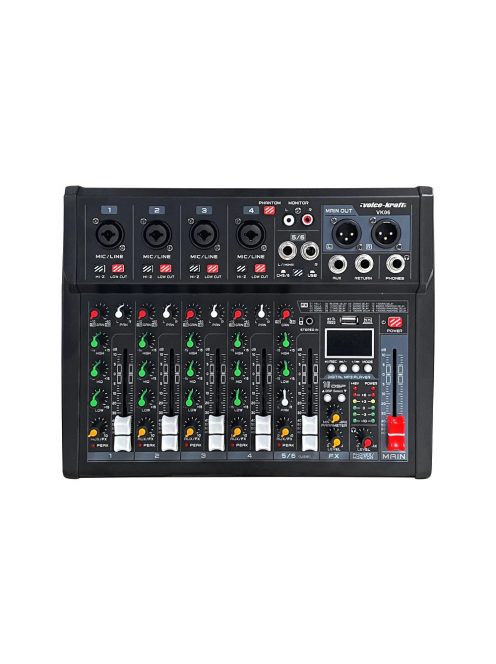 Voice Kraft Keverőpult 4 mono/1 sztereo csatorna, USB Audio interface, Bluetooth, 16 DSP effect