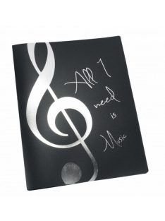   Fekete mappa, ezüst All I need is music felirattal, 20 db lefűzött irattartóval