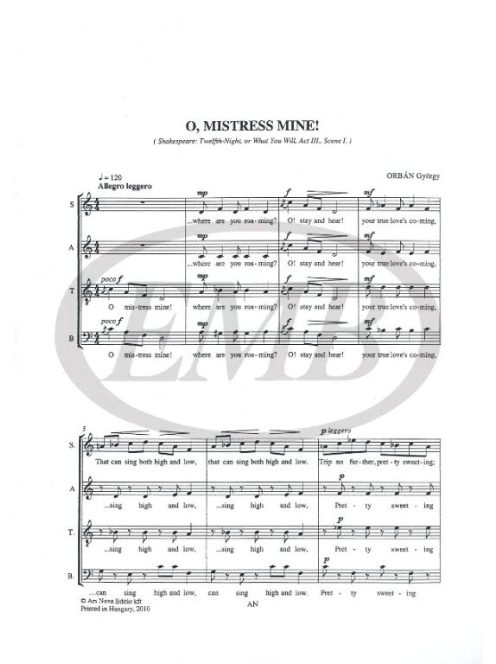 Orbán György: O Mistress Mine